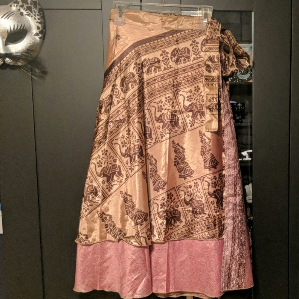 Tiered Silk Indian Elephant Multi Way Wrap Skirt
